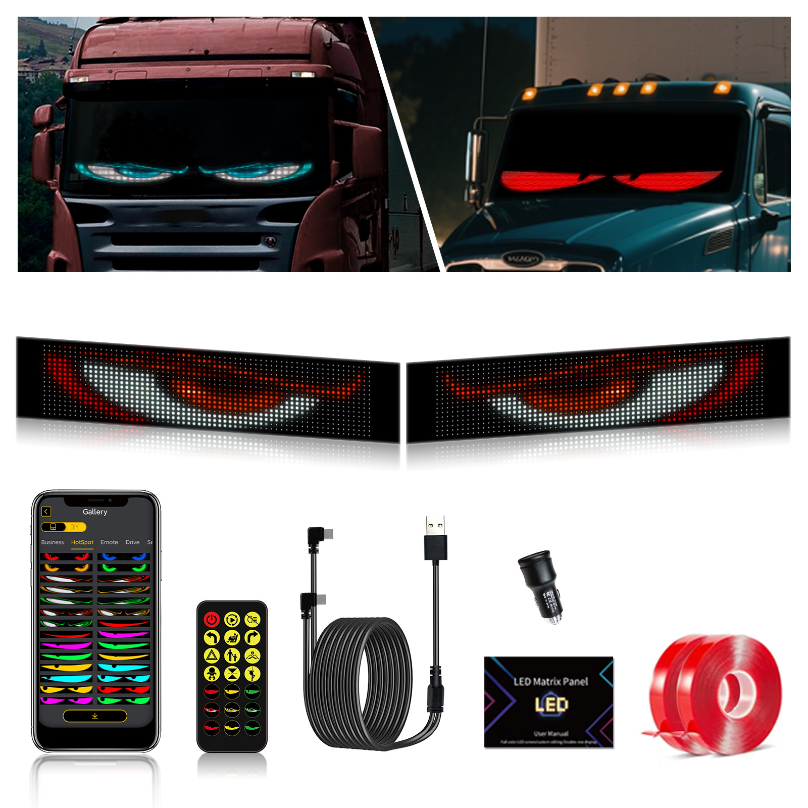 Nuevo camión dinámico ojo del diablo LED coche pantalla USB montado en coche ojo lámpara de camión dinámico APP
