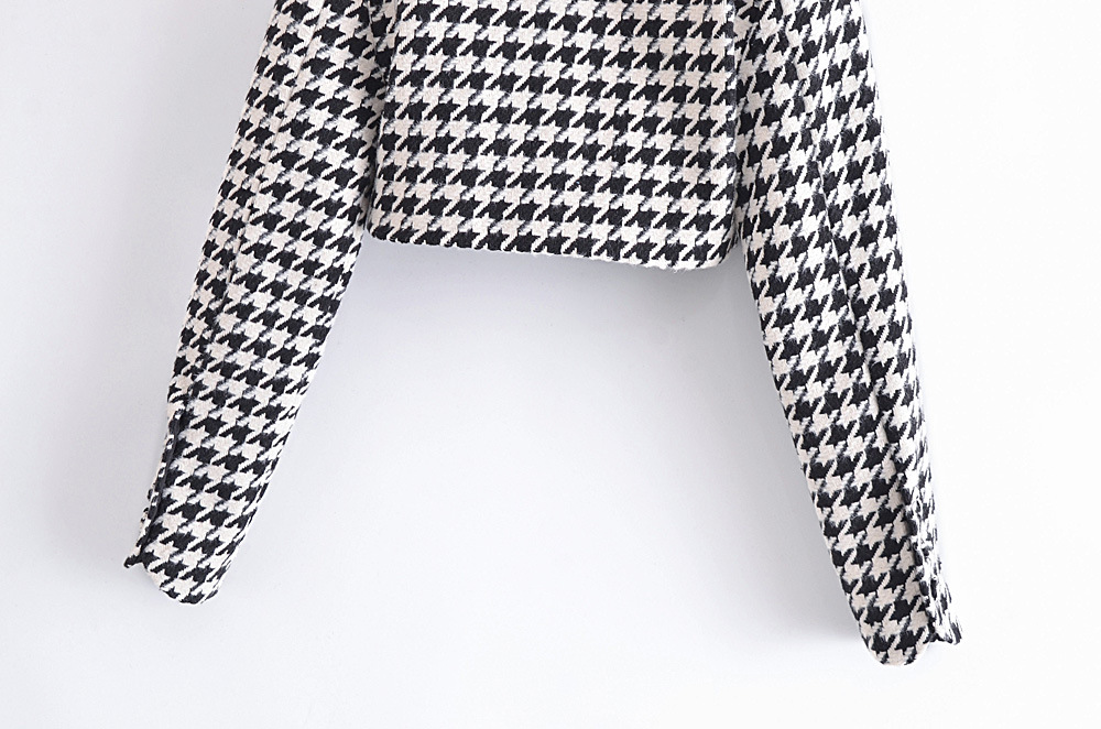 Houndstooth Long-Sleeved Shoulder Pads Short Blazer Jacket NSXFL104031