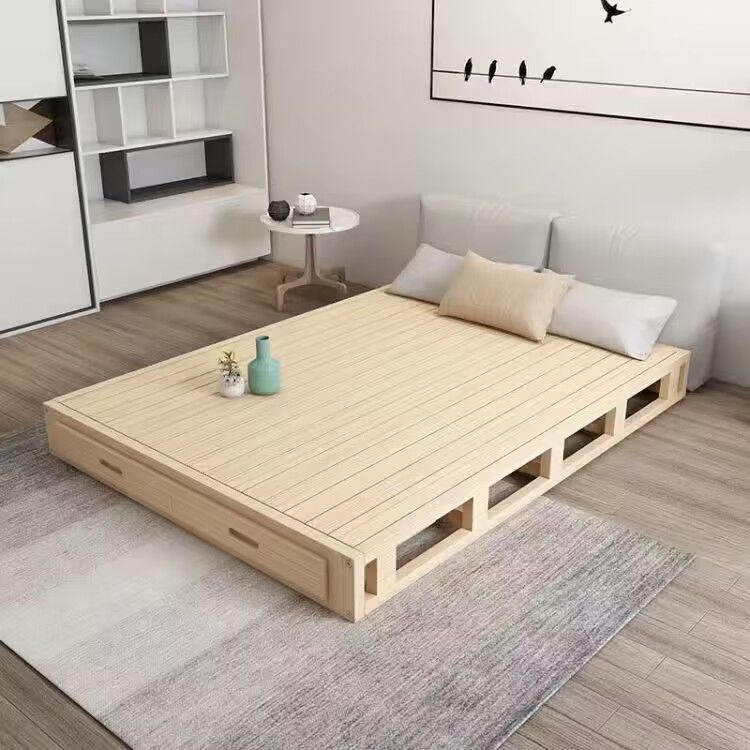 Tatami de madera sólida para proteger la cintura de 1 metro cama de hotel sin respaldo 1.2 estilo japonés moderno y simple 1.5 marco de cama