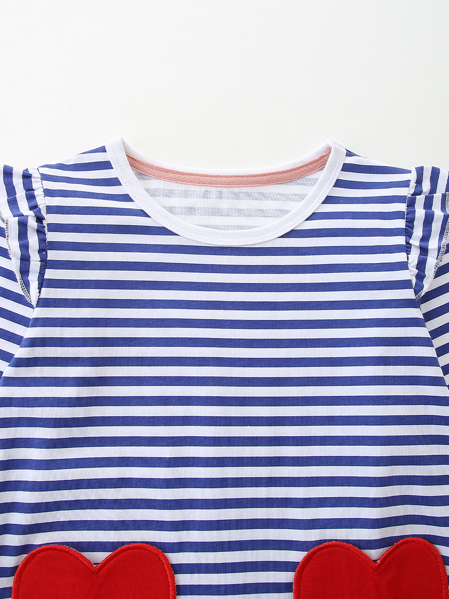 25 otoño nuevo vestido de niñas Europa y Estados Unidos rayas mangas voladoras falda de princesa de algodón de punto de bolsillo amor falda de niño