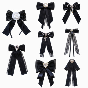 Source South Korea Bow Brooch Black Lace Shirt Collar Collar Accessories Vintage Academy Style Collar Flower