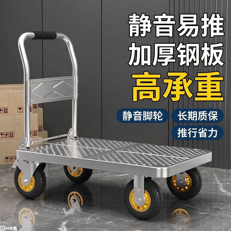 Small cart for transporting goods, steel plate handcart, transport cart, household flatbed cart, portable trailer, foldable small pull cart, hand-pulled cart Small cart for transporting goods, steel plate handcart, transport cart, household flatbed cart, portable trailer, foldable small pull cart, hand-pulled cart