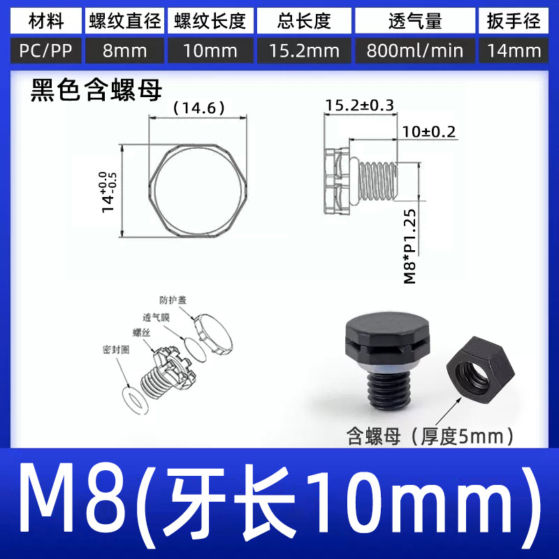 M8 (10mm thread) black with nut