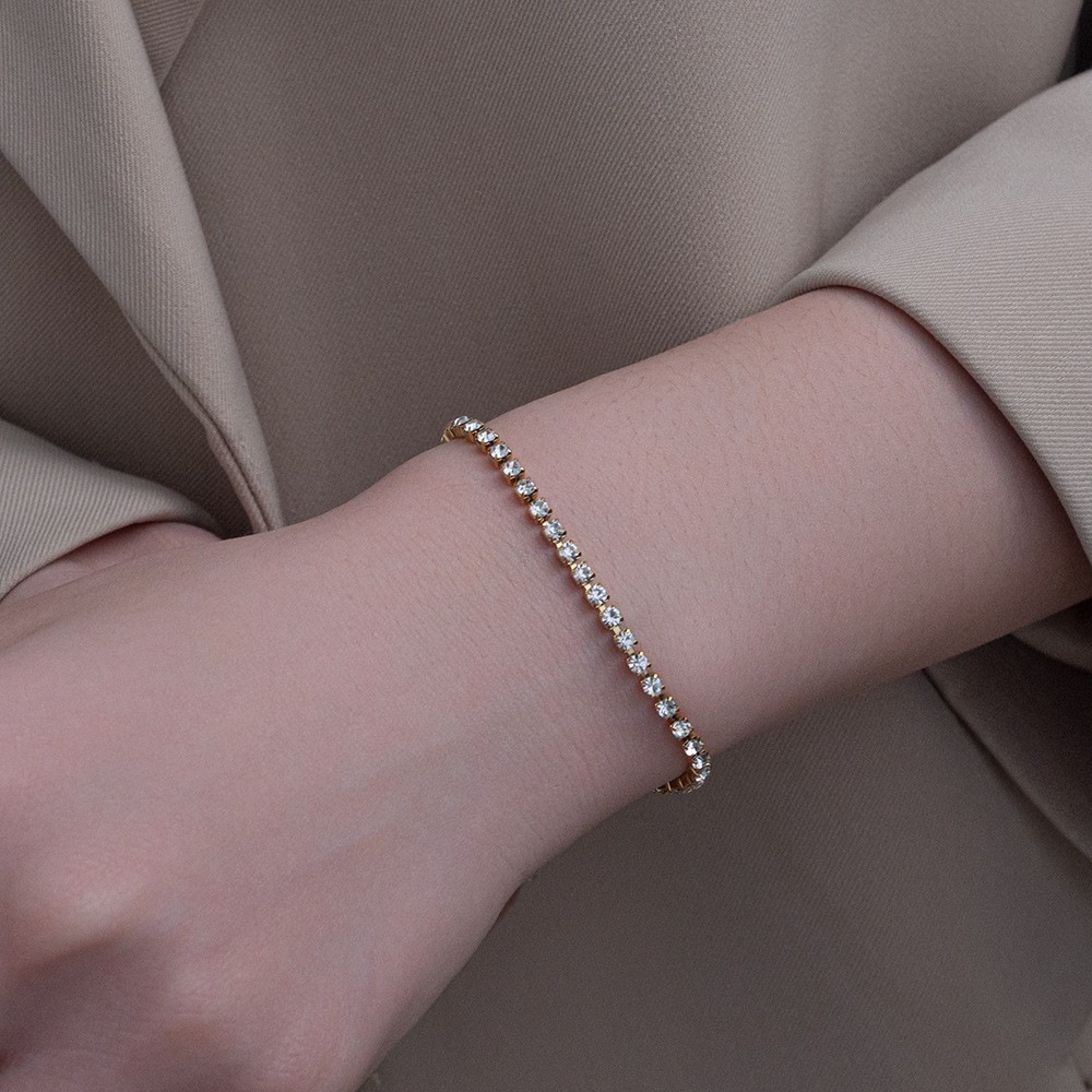 10g Weight Zircon Inlay Material Tennis Bracelet Classification Simple Style Shiny Solid Color Titanium Steel Plating Inlay Zircon Tennis Bracelet