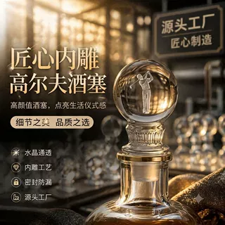 工厂直供玻璃水晶内雕酒瓶盖压制实心玻璃盖白酒洋酒瓶塞水晶瓶塞