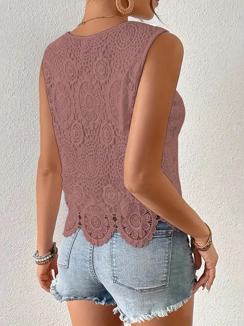 Women's French Style Crochet Camisole Heavy Duty Summer Top Chic Slimming Sexy Elegant Floral Outer Layer_ecoleips.com