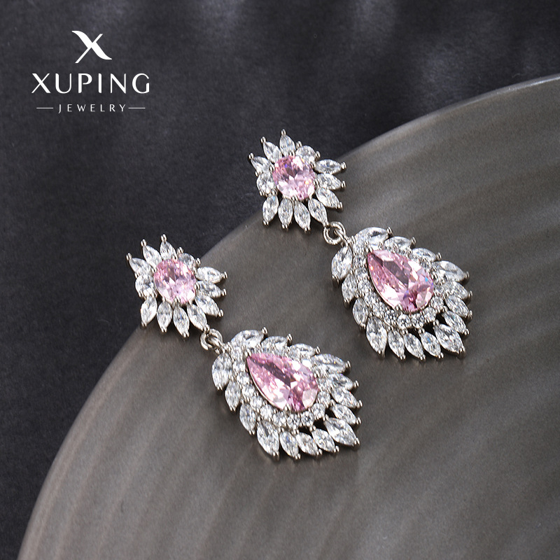 Joyería Xuping oro platino gota de agua pendientes de diamantes gemas de color estilo europeo y americano exagerado alta sensación pendientes para mujeres