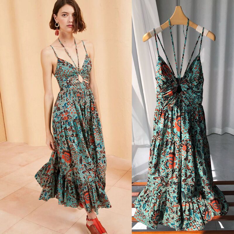 New York's Rising Stars· Uj Stunningly Sexy Halter Neck Dress with Printed High Waist