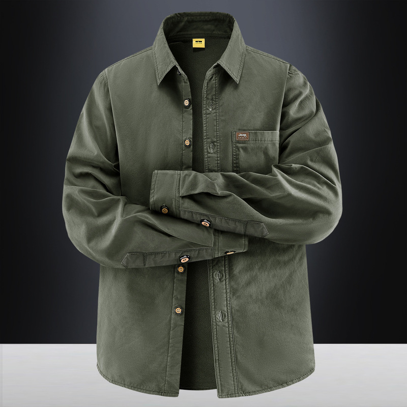 JEEP SPIRIT Men's Spring and Autumn Casual Pure Cotton Washed Plus Size Solid Color Work Shirt Autumn Top Shirt JEEP SPIRIT Men's Spring and Autumn Casual Pure Cotton Washed Plus Size Solid Color Work Shirt Autumn Top Shirt