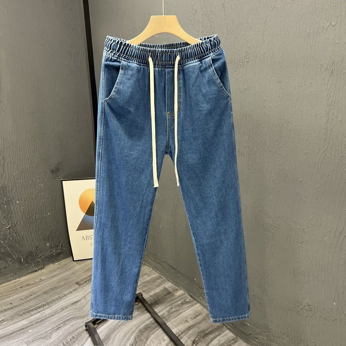 Herren Jeans Mit Elastischem Bund Lockere Sommerhose Gerade Form_voghion.com