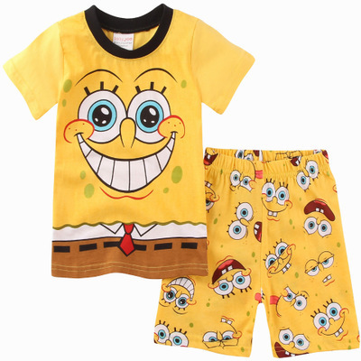 2025 Kidsren's Suit Spongebob Summer Clothes New Kidsren's Clothing Baby Short-Sleeved T-Shirt Shorts Casual Two-Piece Set Trendy