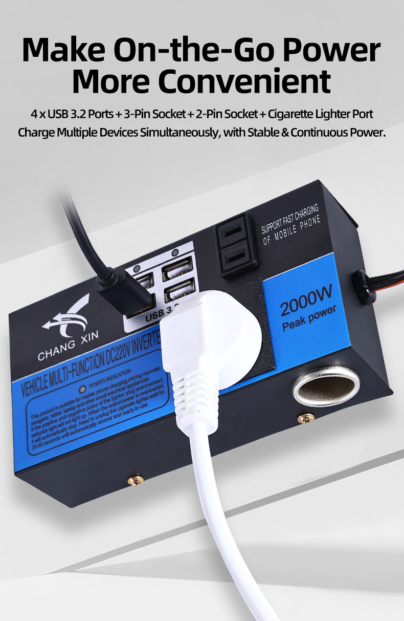 Car Inverter 12V/24V to 220V Multi-Function Converter for Cars and Trucks High-Power Socket Charger