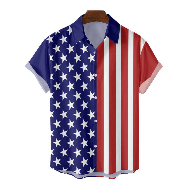 2022 European and American Summer New Style American Flag Men's Casual Shirt Large Size 3D Digital Printed Cardigan Shirt Style 2022 European and American Summer New Style American Flag Men's Casual Shirt Large Size 3D Digital Printed Cardigan Shirt Style