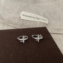 轻奢细闪锆石四芒星耳扣女复古优雅个性潮流时尚气质百搭耳环耳饰