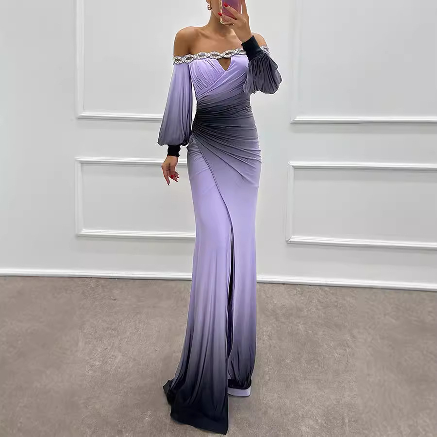 Abbigliamento donna 2024 autunno e inverno nuovo abito stampato monospalla a maniche lunghe INS abito casual da festa per donna_voghion.com