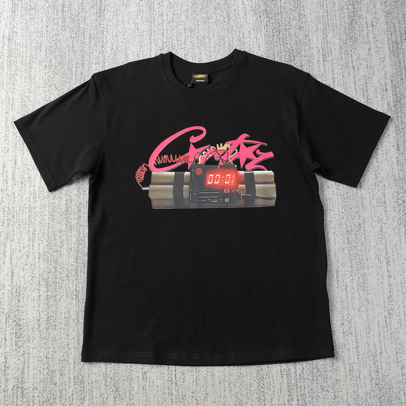 欧米のニッチなトレンドブランド、タイマー柄プリントが人気の万能半袖Tシャツ、夏らしいゆったりとしたカジュアルな半袖|undefined
