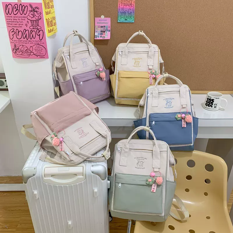 森系公主小清新双肩包尼龙布高颜值时尚百搭外出初高中学生书包女