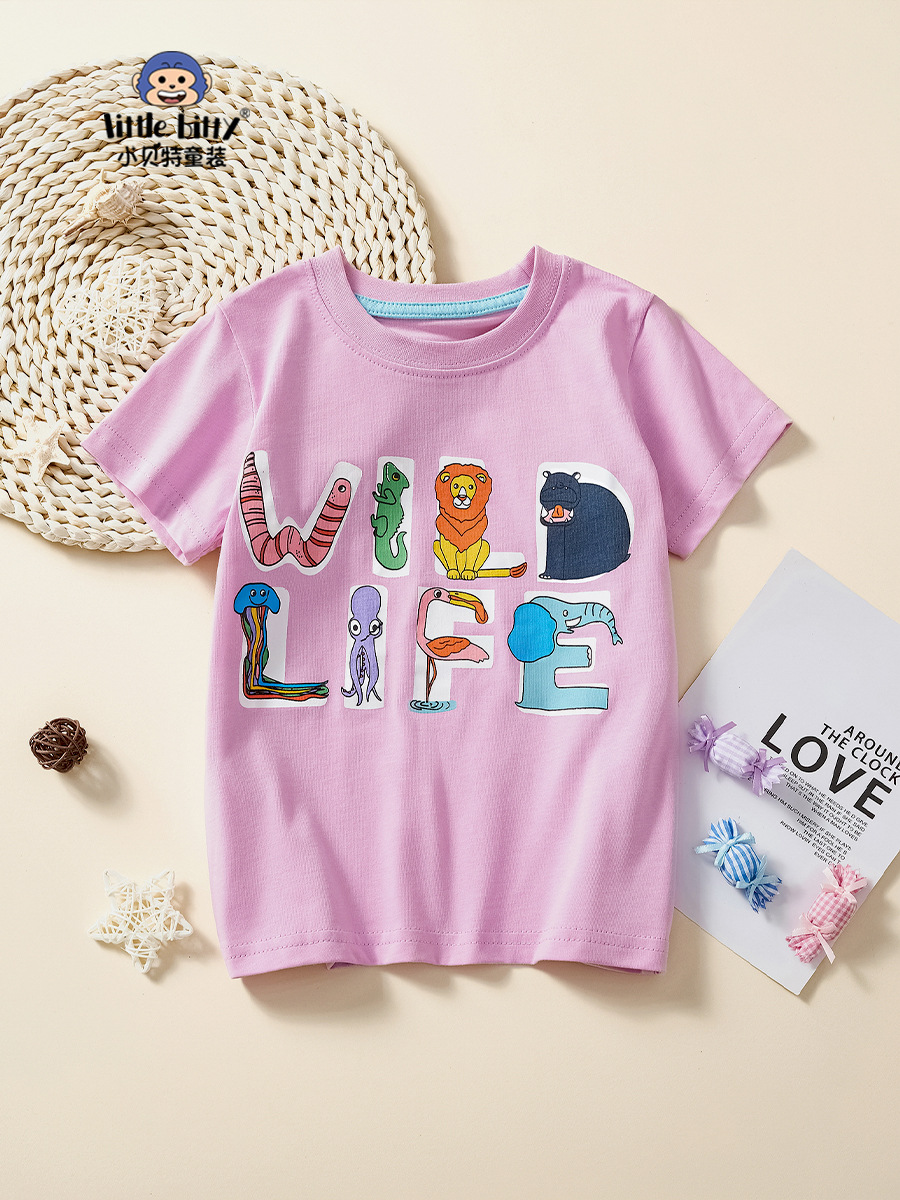 Girls English Letters Casual Plaid Casual Loose Printed T-Shirt 2025 Summer New Girls Short-Sleeved T-Shirt