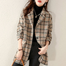 欧货2023秋冬新品时尚气质复古小众英伦风格纹绗棉毛呢西装外套女