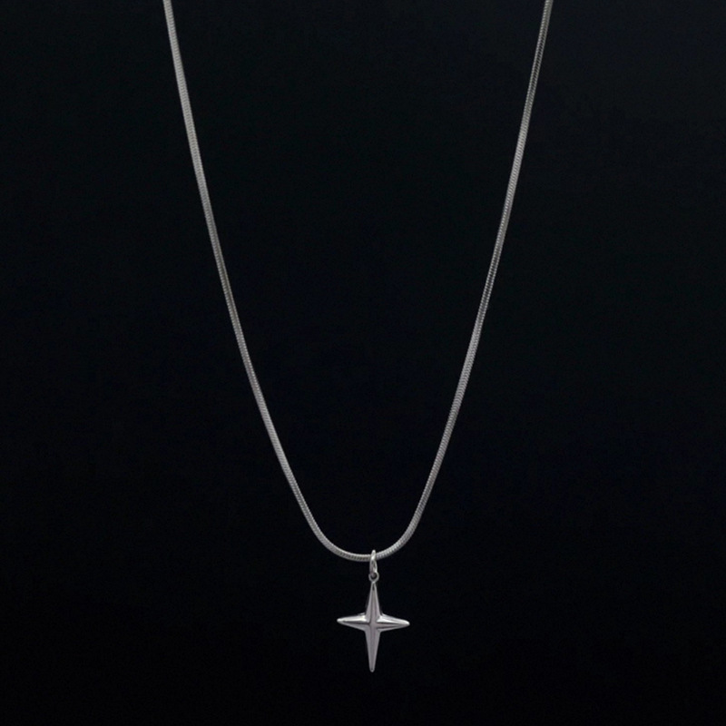 Men's Cross Necklace With Star Pendant And Snake Bone Chain_voghion.com