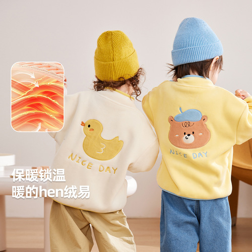 Dudu's Kids' Fleece Zip-Up Coat: Boys' Autumn/Winter Cartoon Design, Girls' Top, Winter & Spring Baby Clothing