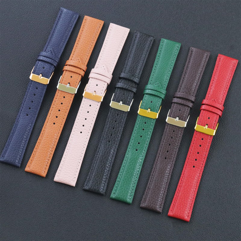 in stock wholesale litchi pattern wrestling pin buckle leather strap soft waterproof leather strap color 10~22mm