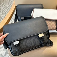 Ole C's 新品 メンズ フリップトップ 本革 メッセンジャーバッグ ショルダー クロスボディバッグ 大容量 シンプル 万能 通勤 男性