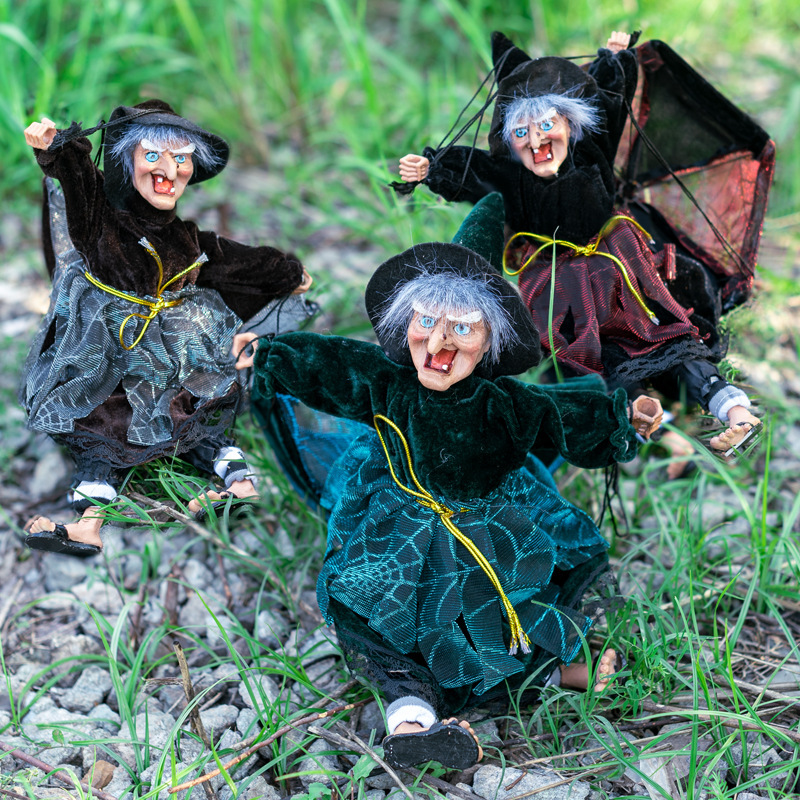 Halloween eléctrico luminoso puerta de bruja colgante de paracaídas bar decoración de casa embrujada horror juguete complicado bruja