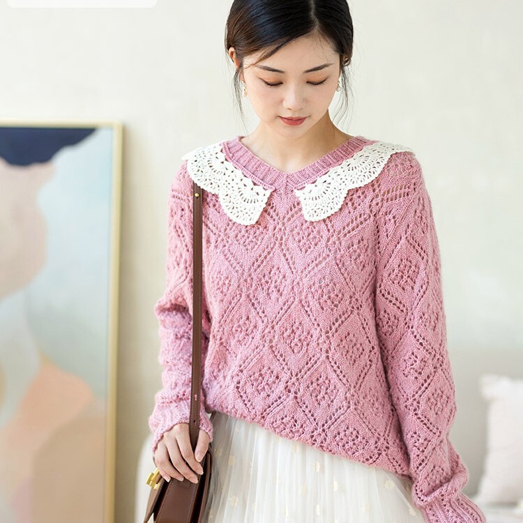 苏苏姐家花颜花边领毛衣手工DIY编织钩针棒针衣服毛线团材料包