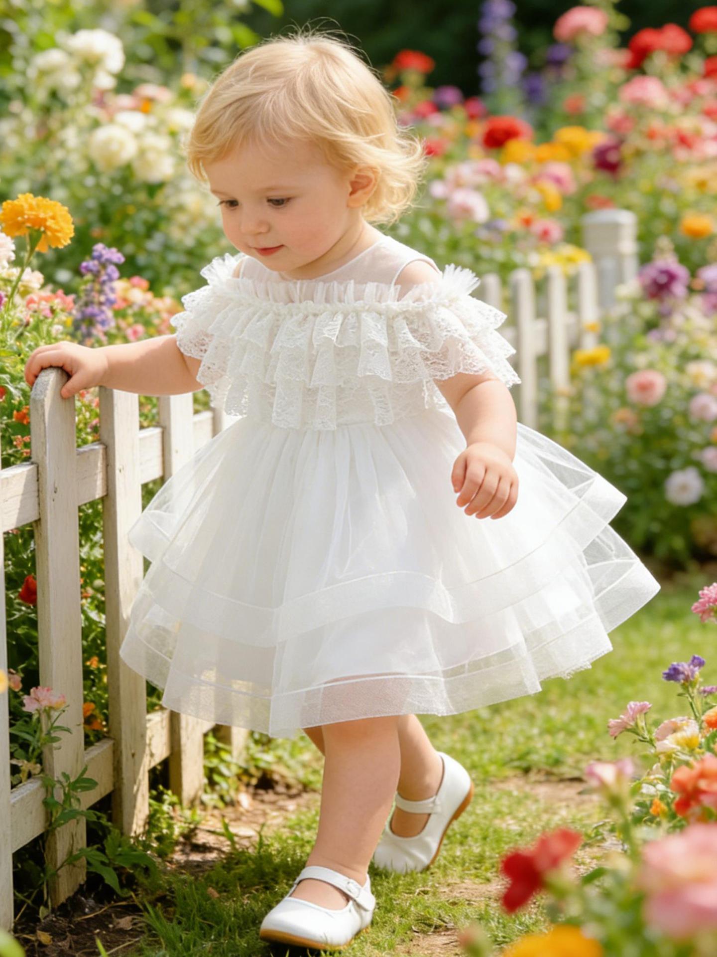 Vestido de verano 2026 de nuevo estilo para niñas, vestido con encaje, falda tutú de malla, vestidos infantiles