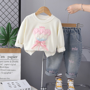 Girls' Autumn Clothes suit 2025 New Western Style Baby Girl's Spring and Autumn Sweet Bear Two-Piece Children's Health Clothes