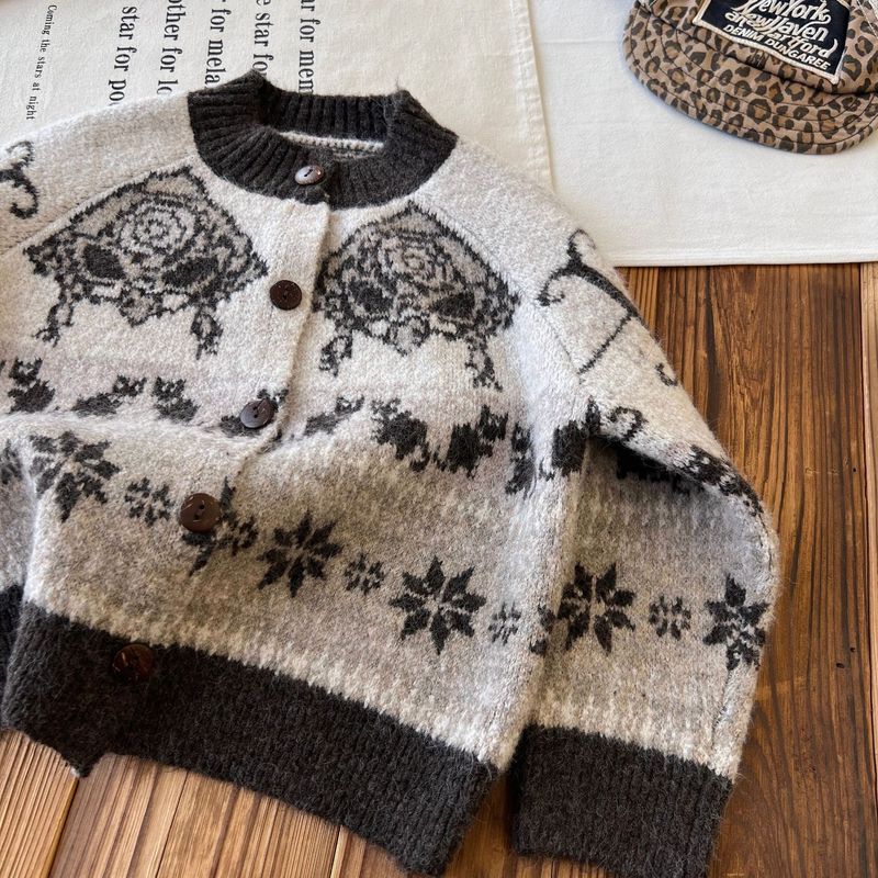 【現品】日系子供服黒超限定子供セーターカーディガン上着重工ジャカード|undefined