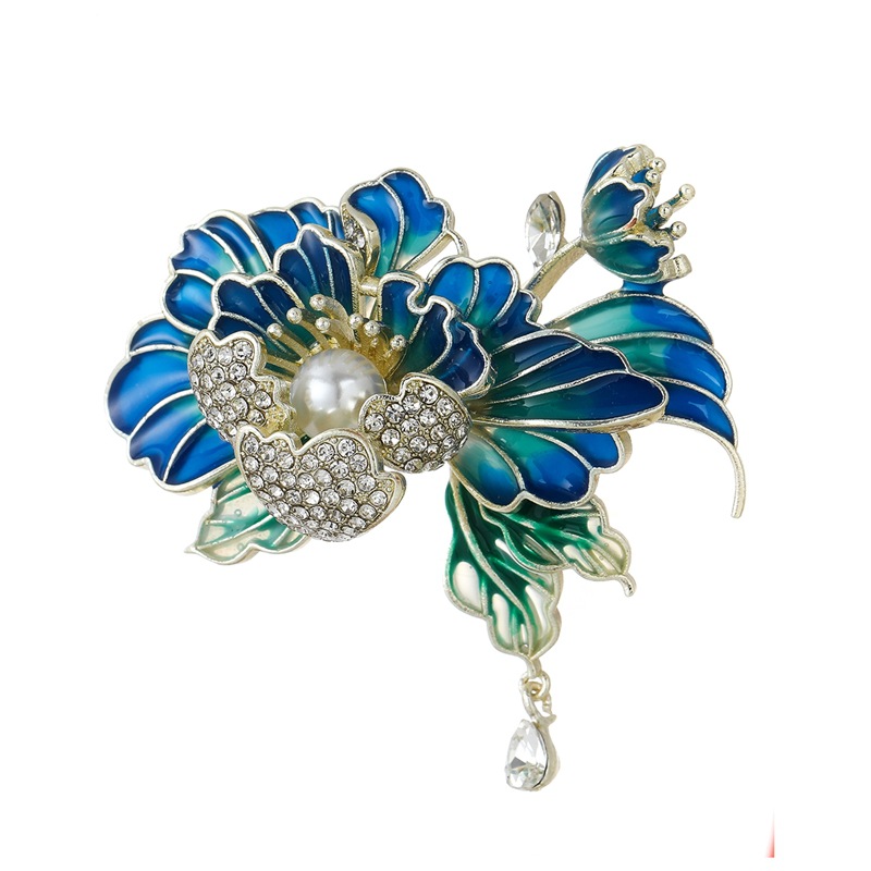 Chinese Style Enamel Peony Flower Brooch Light Luxury Retro High-end Flower Corsage Pressure Breasted Clothing Pin Hanfu Accessories