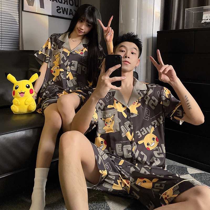 2025 nuevo pijama de pareja de verano de seda de hielo de manga corta para estudiantes lindos ropa de casa de hombre de seda