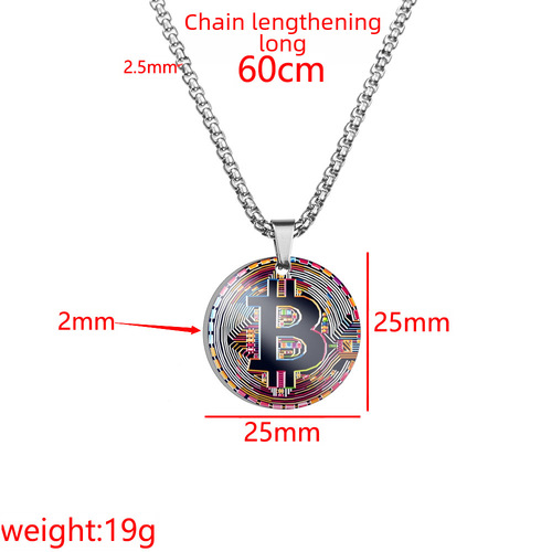 Huanyu Accessories, encrypted digital currency, Bitcoin virtual currency, commemorative coin, color printed stainless steel round necklace