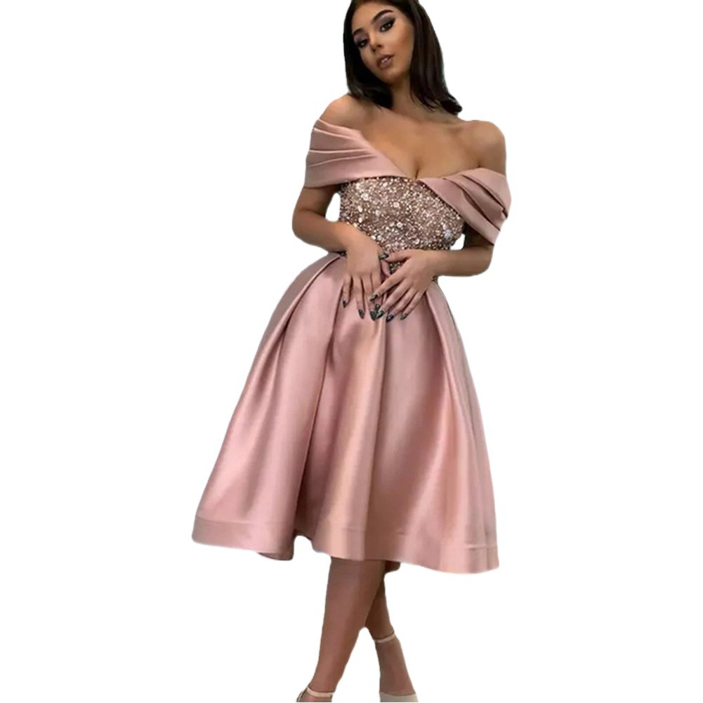 Vestido de Noche Elegante y Sencillo para Mujer, Primavera 2025, Diseño Cruzado, Largo, Entallado, con Lentejuelas y Hombros Descubiertos, para Banquetes