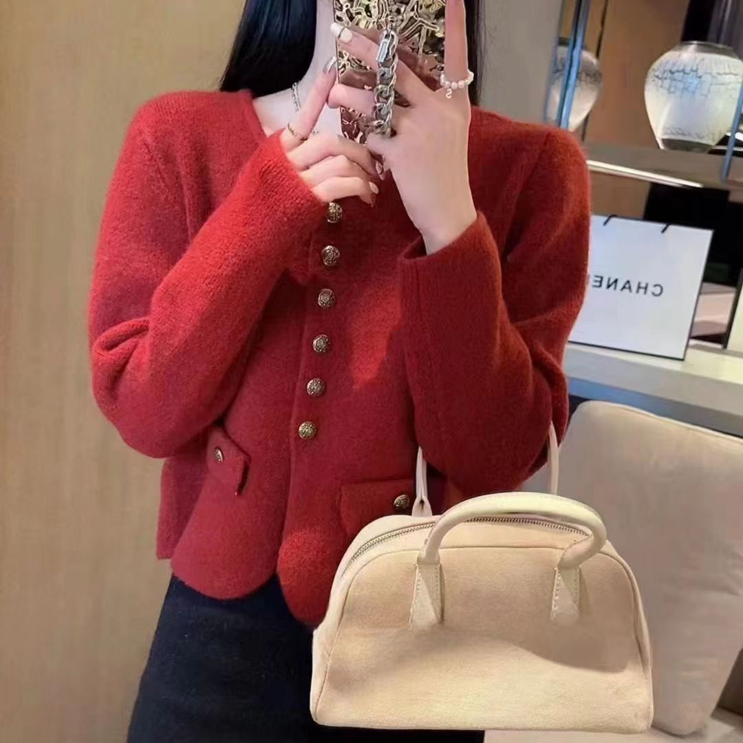 Áo khoác cardigan nữ dáng ngắn cổ tròn tay dài phong cách thanh lịch — Màu hồng [Chất lượng cao], Màu thẻ sáng [chất lượ — 9/12
