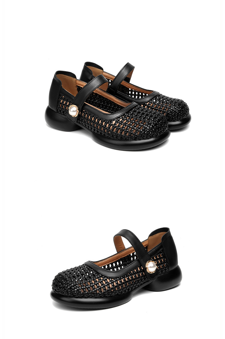 Sandal nữ da thật quai chữ V đan móc mũi kín đế mềm — màu be chi tiết 27