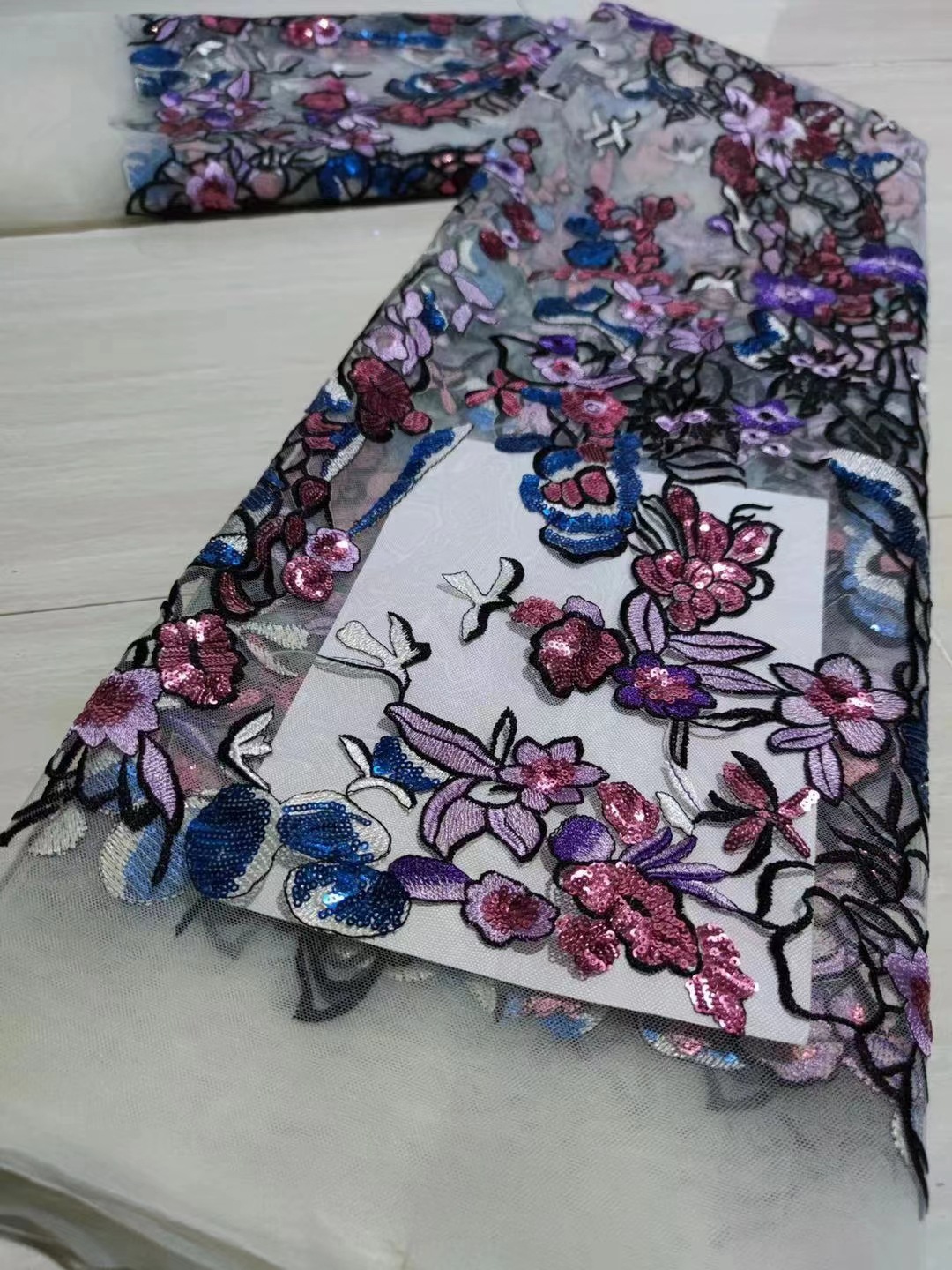 Nueva tela de encaje bordado de malla tridimensional cien flores con cuentas de ratán tela de bordado pesado JX1305