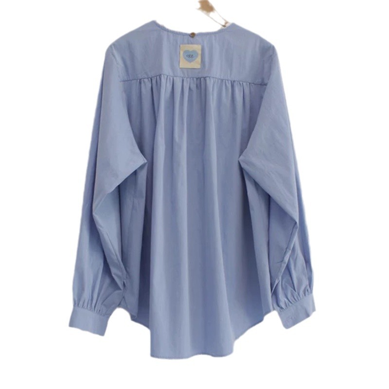 계란 계란 가족 긴 소매 셔츠 여성의 24 가을 랜턴 소매 둥근 목 우아한 셔츠 가리 부드러운 탑