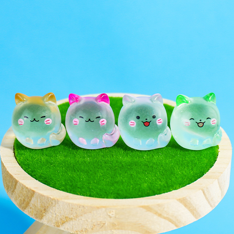 Micro paisaje decoración de escritorio nuevo tridimensional lindo luminoso gatito dibujos animados DIY cola larga gato coche pequeño adorno
