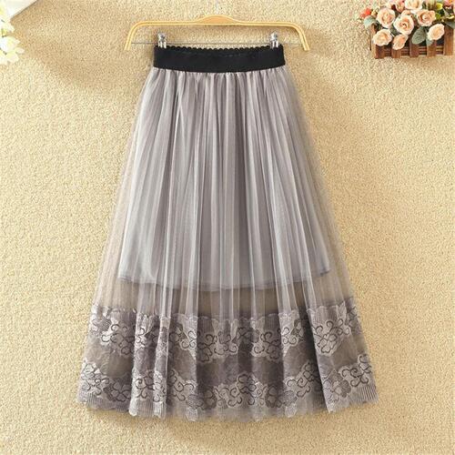 Spring and Summer New Lace Net Half-Skirt for Women, Medium-Length High-Waist Slimming Sheer Dress, A-Word Long Dress, Puffy, Wholesale 100 Pieces