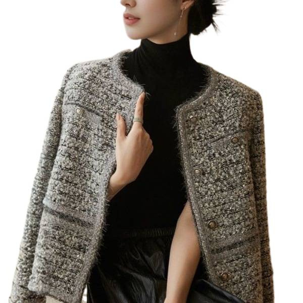 高级感粗花呢重工编织小香风外套2025新款女春秋加棉加厚短款上衣|undefined