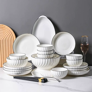 Bowl set, ceramic underglaze tableware, multi-piece options (8–59 pcs)