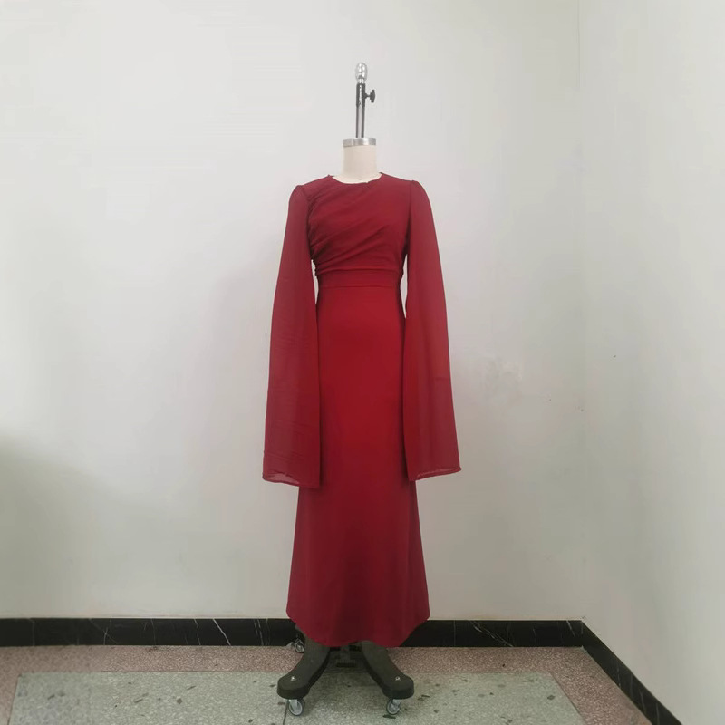 2025 New European And American Cro-Border Trade Women's Clothing Patchwork Chiffon Flared Sleeve Long Elegant Slim_ecoleips.com