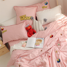 A类ins卡通60支长绒棉贡缎全棉双人床粉色饼干怪少女心可爱四件套