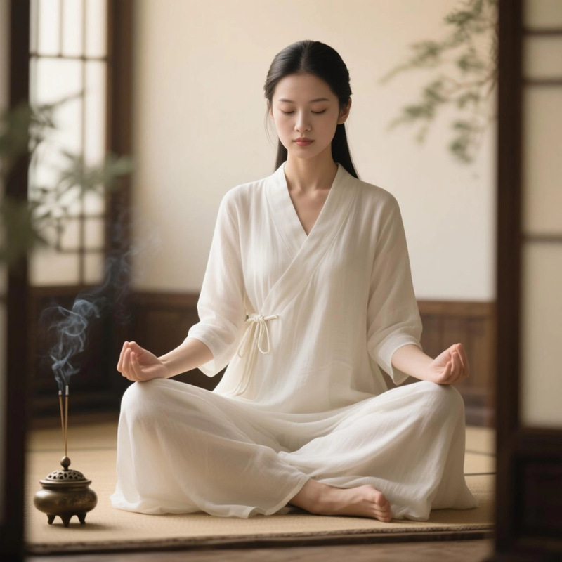 Meditation Zen Clothing for Women in Summer, White Fairy-Like Zen Plain Clothing, Healing Meditation Clothing, Temple Zen Meditation Clothing for Lay People Meditation Zen Clothing for Women in Summer, White Fairy-Like Zen Plain Clothing, Healing Meditation Clothing, Temple Zen Meditation Clothing for Lay People