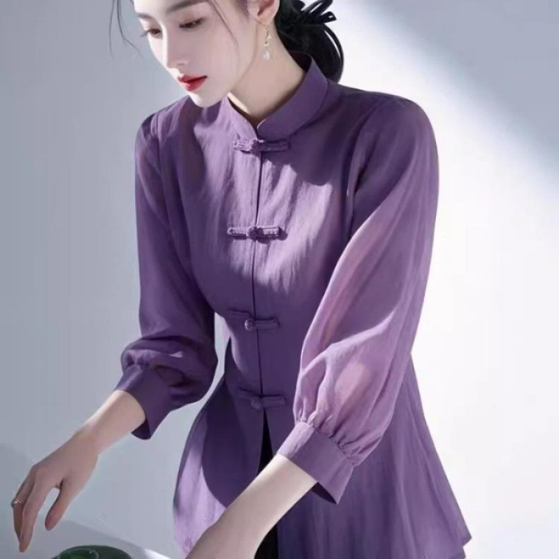 新しい中国風の女性のためのトップス 2025 春と秋の新しいハイエンド西洋スタイルの人気のウエストリネンシャツ|undefined