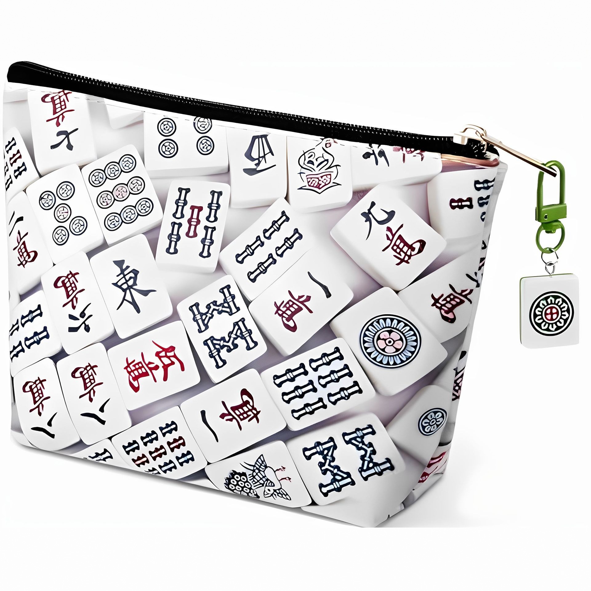 个性跨境麻将印花化妆包拉链开合带创意挂饰便携收纳美妆小物