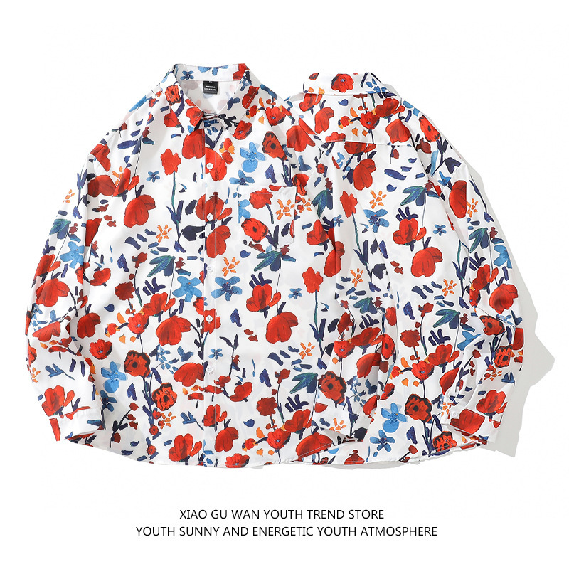 A generation of Hair Design flower long sleeve shirt for boys and girls Autumn Tide brand loose casual large size shirt coat A generation of Hair Design flower long sleeve shirt for boys and girls Autumn Tide brand loose casual large size shirt coat